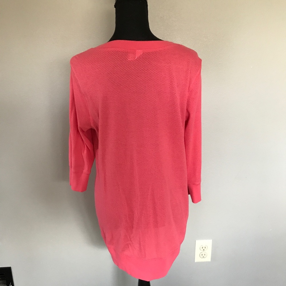 Exertek Pink peach 3/4 sleeve mesh V-neck top petite XL - Picture 4 of 6